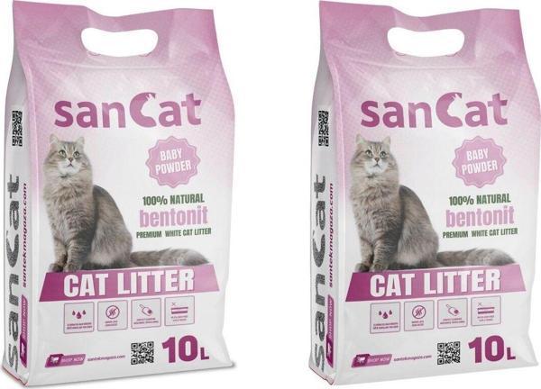 Akdeniz Sancat Bebek Pudrası Kokulu Premium Beyaz Kedi Kumu 10 Lt. X 2 Adet - Image 1