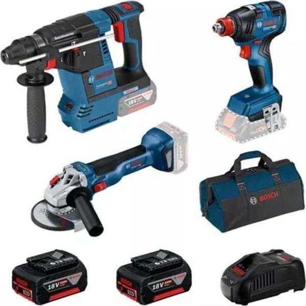 Bosch Gbh 18V-26 Kırıcı Delici + Gdx 18V-200 Darbeli Somun Sıkma + Gws 18V-10 Avuç Taşlama Üçlü Set - Image 1