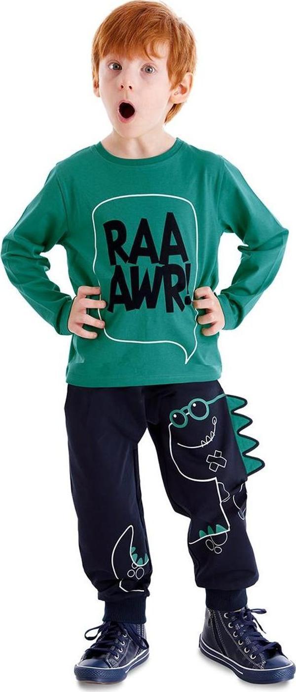 Tırtırlı Dino Erkek Çocuk Kışlık T-shirt Pantolon Takım - Image 1
