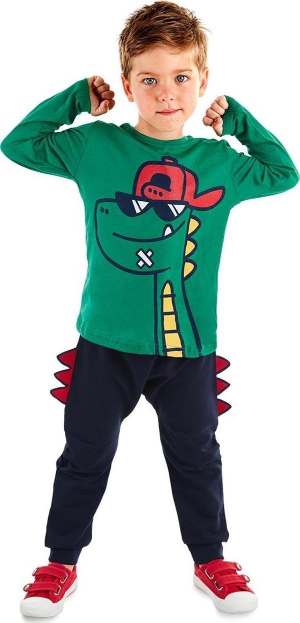 Gözlüklü Dino Erkek Çocuk Kışlık T-shirt Pantolon Takım - Image 1