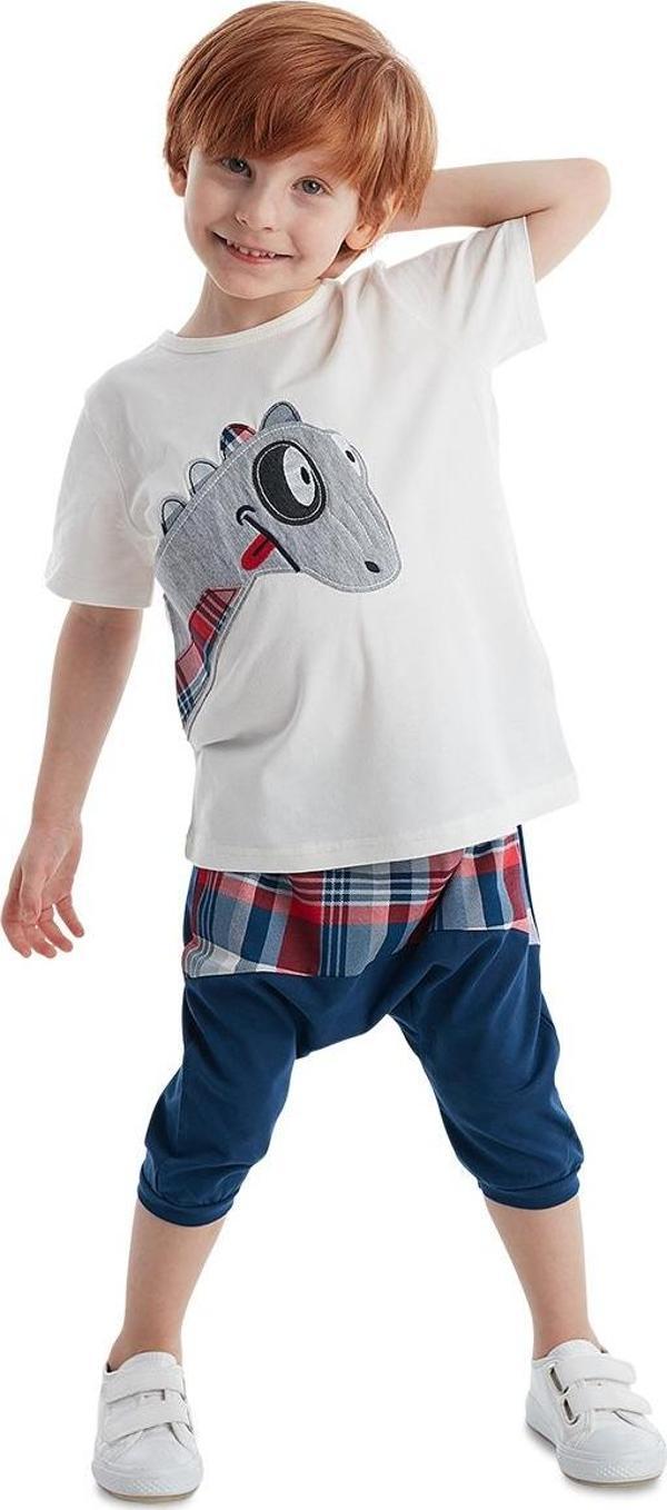 Dino Ekose Erkek Çocuk T-shirt Şort Takım - Image 1