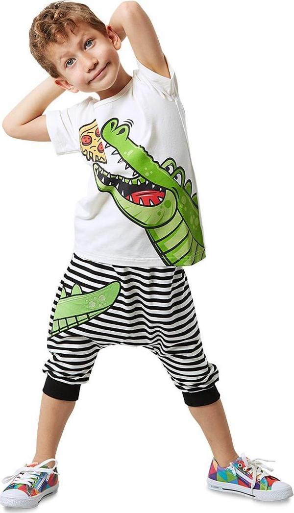 Pizza Timsah Erkek Çocuk T-shirt Kapri Şort Takım - Image 1
