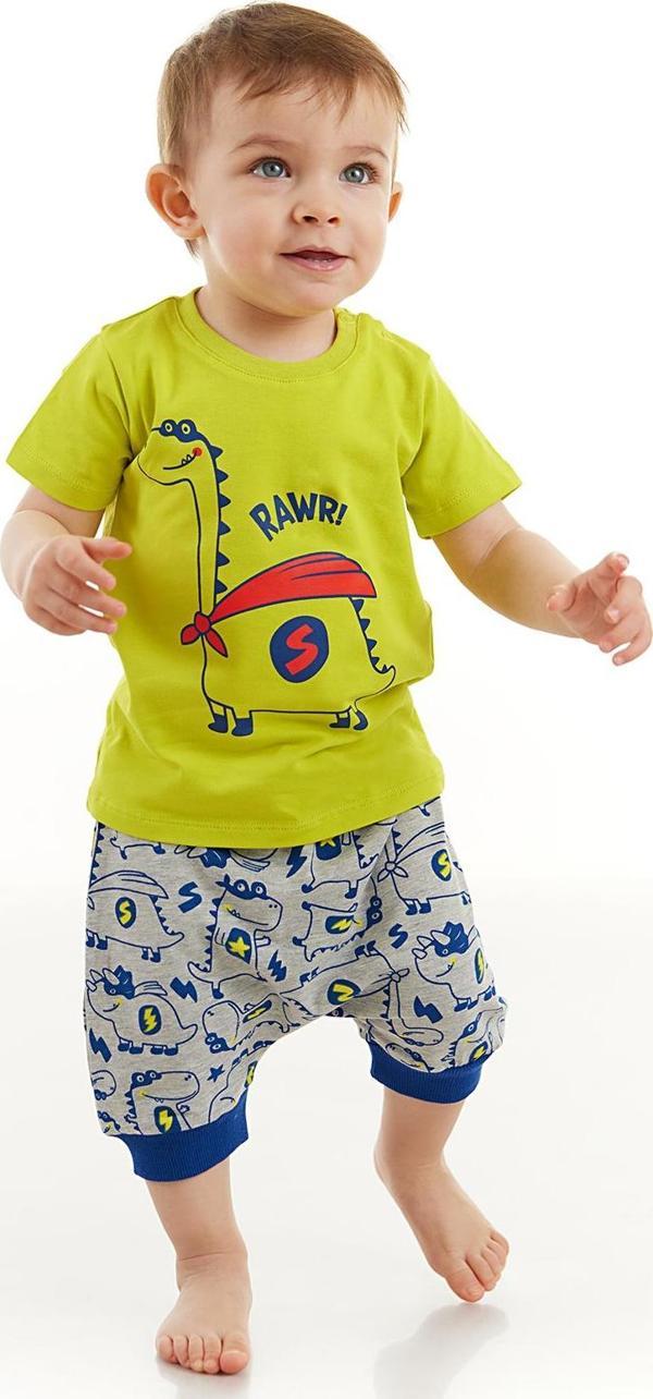 Super Dino Erkek Bebek T-shirt Kapri Şort Takım - Image 1