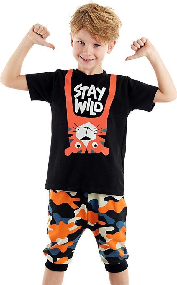 Stay Wild Erkek Çocuk Yazlık T-Shirt Kapri Şort Takım - Image 1