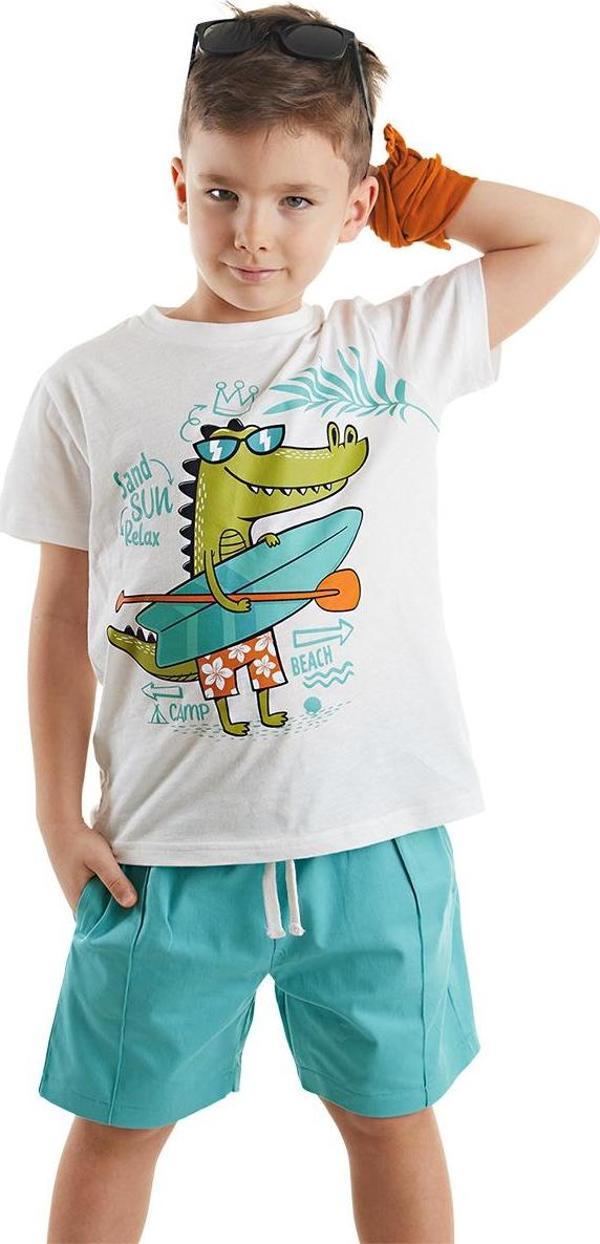 Timsah Erkek Çocuk Yazlık T-shirt Gabardin Şort Takım - Image 1