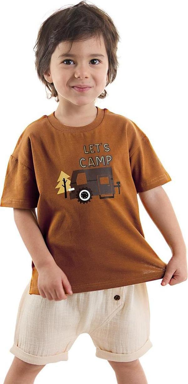 Kamp Arabalı Erkek Bebek Çocuk Yazlık Müslin Şort T-shirt Takım - Image 1
