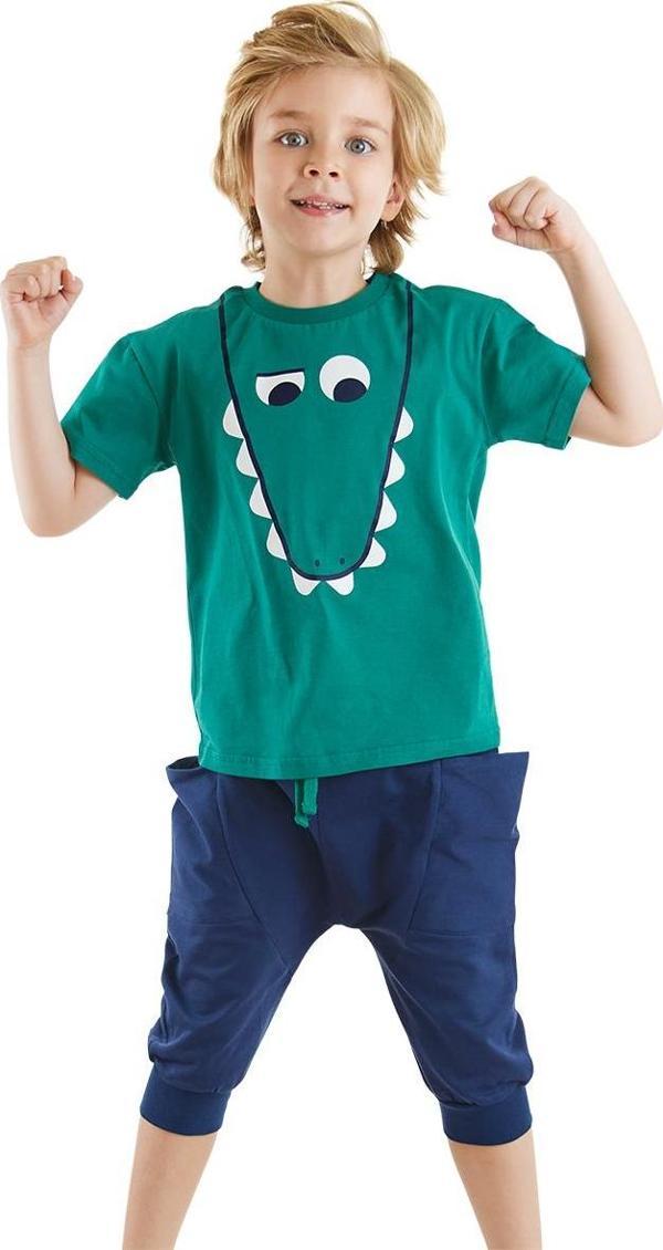 Komik Timsah Erkek Çocuk Yazlık T-shirt Cepli Kapri Şort Takım - Image 1