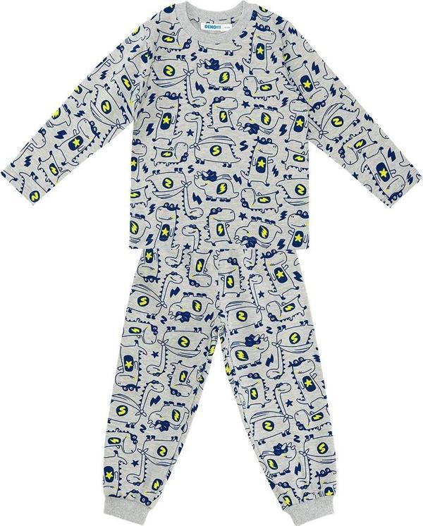Süper Dino Erkek Bebek Gri Pijama Takımı - Image 1