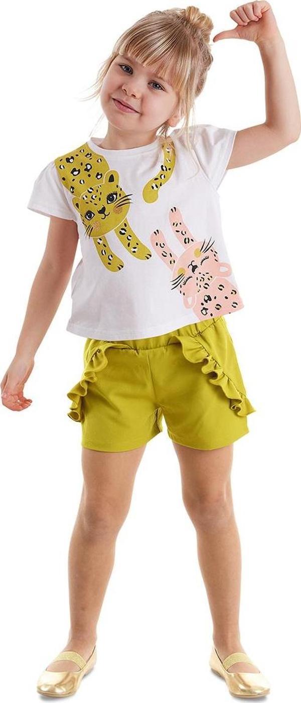 Muzip Kediler Fırfırlı Kız Çocuk Yazlık T-shirt Şort Takım - Image 1