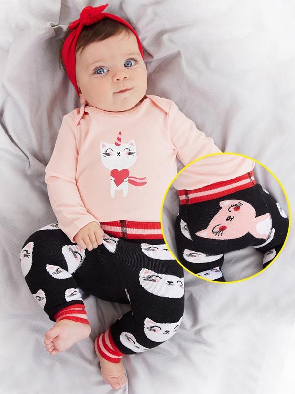 Kedi Kız Bebek Body Tayt-Pantolon Takım - Image 1