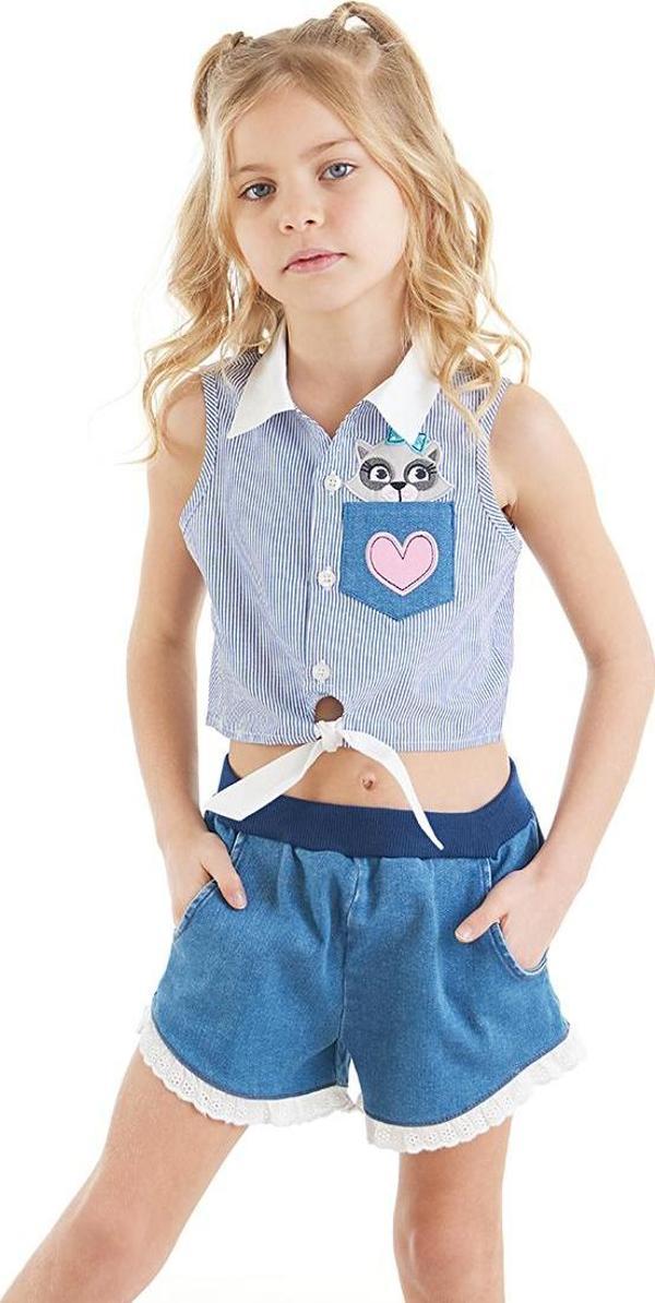 Rakun Kız Gömlek Denim Şort Takım - Image 1