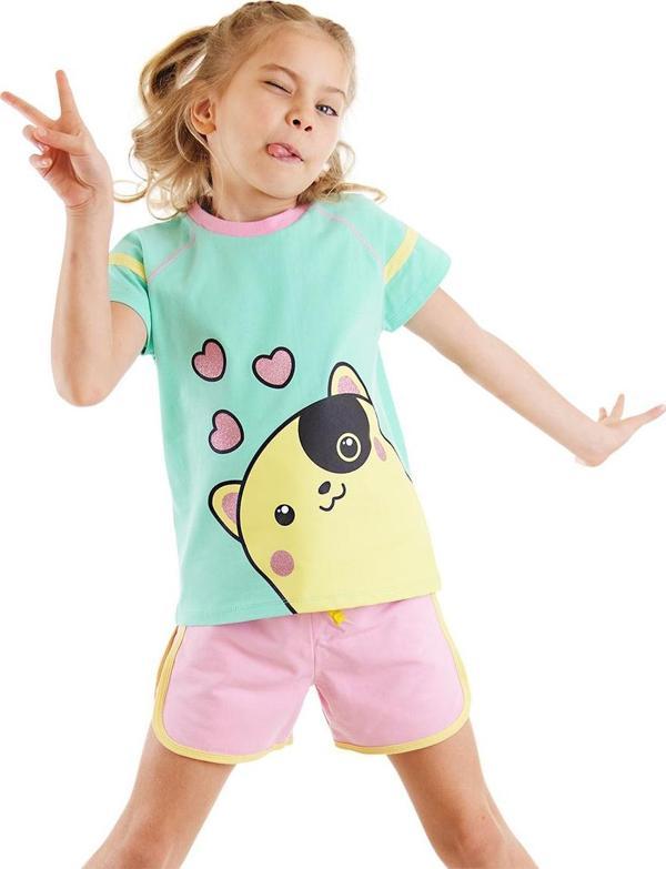 Kalpli Kız Çocuk Yazlık T-shirt Şort Takım - Image 1