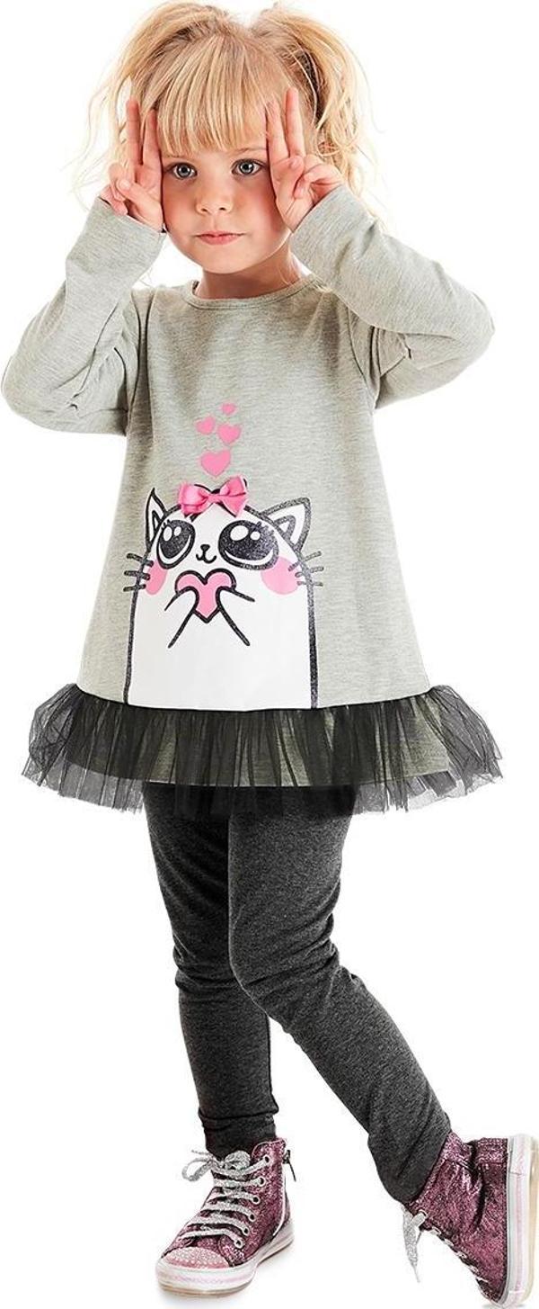 Cute Cat Kız Çocuk Tüllü Tunik Tayt Takım - Image 1