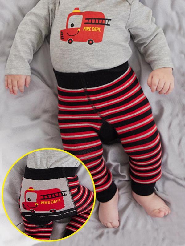 İtfaiye Erkek Bebek Örme Çizgili Tayt-Pantolon - Image 1