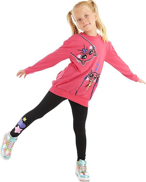 Kanka Kediler Kız Çocuk T-shirt Tayt Takım - Image 1