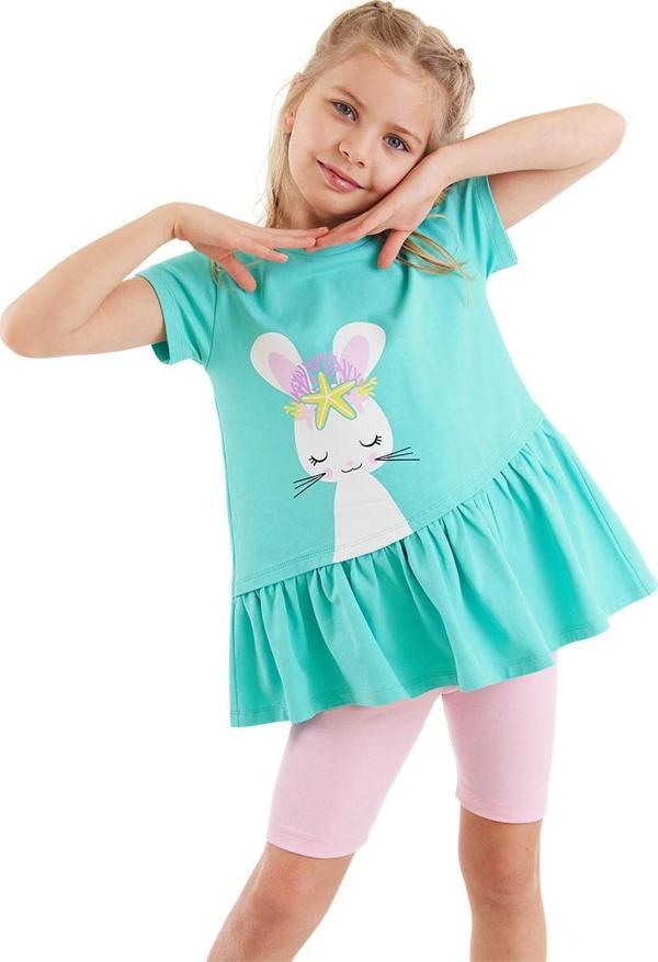 Deniz Tavşanı Kız Çocuk Yazlık Fırfırlı T-shirt Tayt Takım - Image 1
