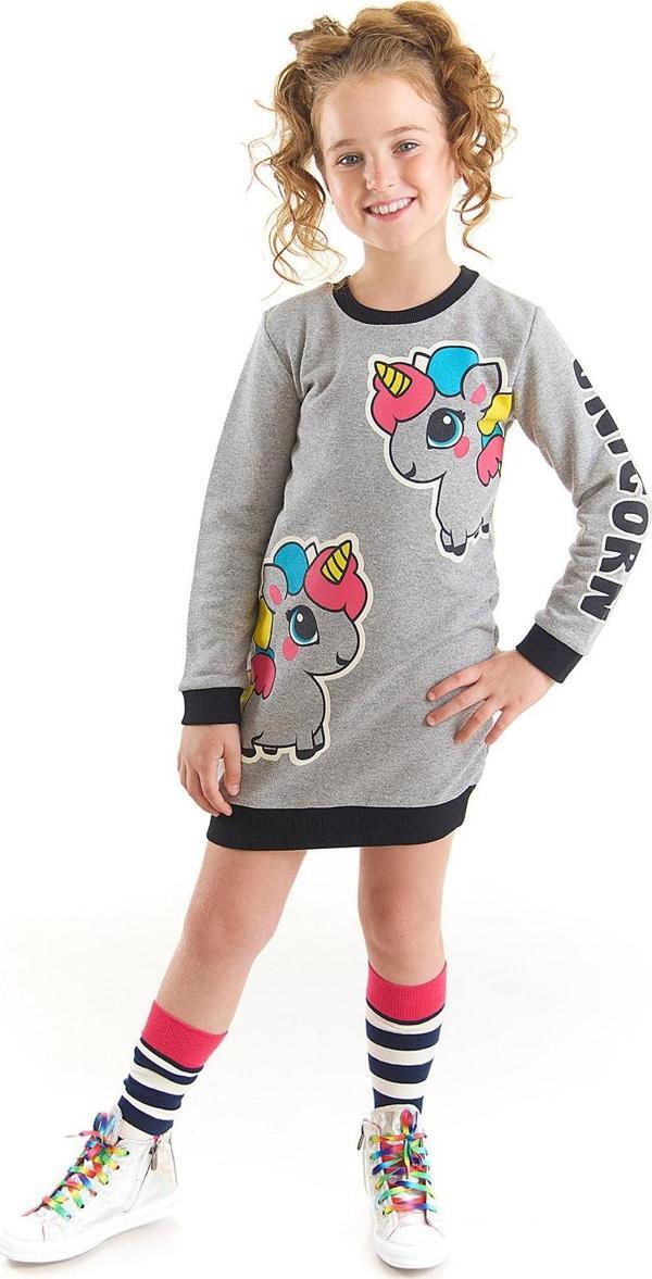 Unicorn Kız Çocuk Gri Sweat Elbise - Image 1