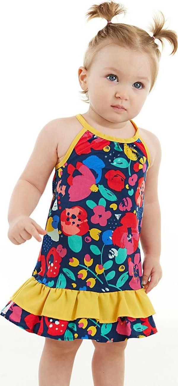 Çiçekli Kız Bebek Poplin Pamuklu Yazlık Askılı Elbise - Image 1