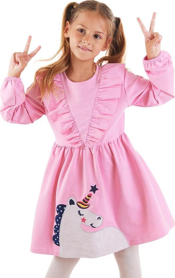 Simli Unicorn Kız Çocuk Pembe Elbise - Image 1
