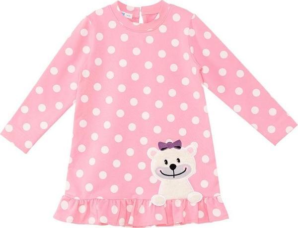 Ayıcık Kız Bebek Puantiyeli Pembe Elbise - Image 1