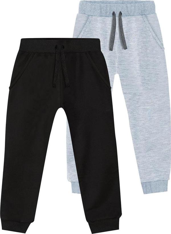 Basic Unisex Siyah-Gri Melanj 2'li Eşofman Altı - Image 1