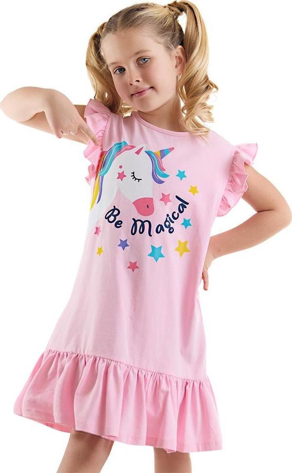 Unicorn Magic Kız Çocuk Pembe Fırfırlı Yazlık Elbise - Image 1