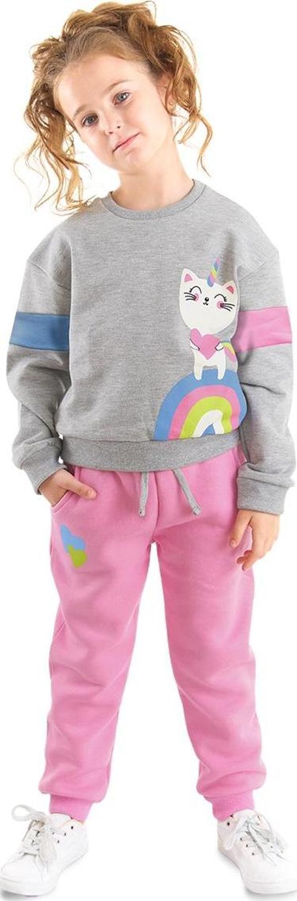 Rainbow Cat Kız Çocuk Kışlık Alt-Üst Eşofman Takım - Image 1