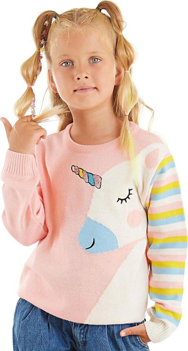 Unicorn Kız Çocuk Pembe Payet İşlemeli Triko Kazak - Image 1