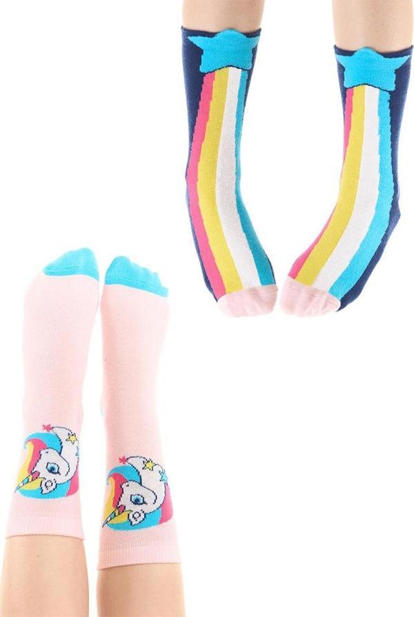 Rainbow Star Unicorn Kız Çocuk 2li Soket Çorap Takım - Image 1