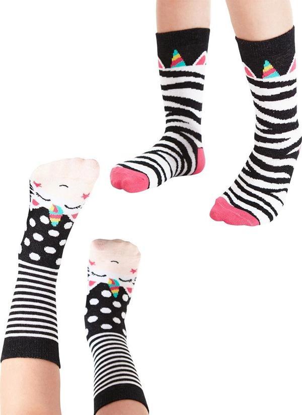 Zebra Desenli Kız Çocuk Soket Çorap 2'li Takım - Image 1
