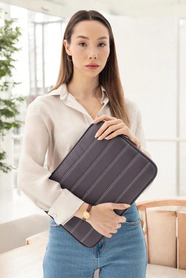 Çizgili Su Geçirmez Macbook Air Pro 13.3 & 14 İnç Gri Laptop Tablet Kılıfı - Image 1