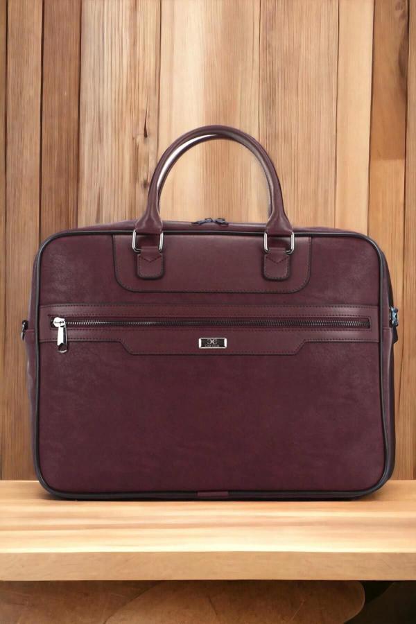 Suni Deri 15,6 inç Bordo Laptop Evrak Çantası - Image 1