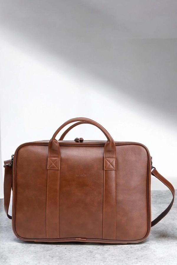Unisex Lüx Macbook Organizer 15.6-16" İnç Taba Laptop Evrak Çantası - Image 1