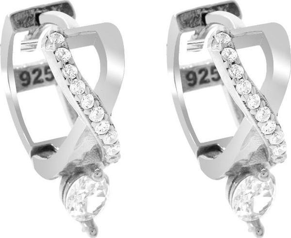 Beyaz Zirkon Taşlı Sonsuzluk Detaylı Silver Renk 925 Ayar Gümüş Tek Taş Kadın Küpe - Image 1