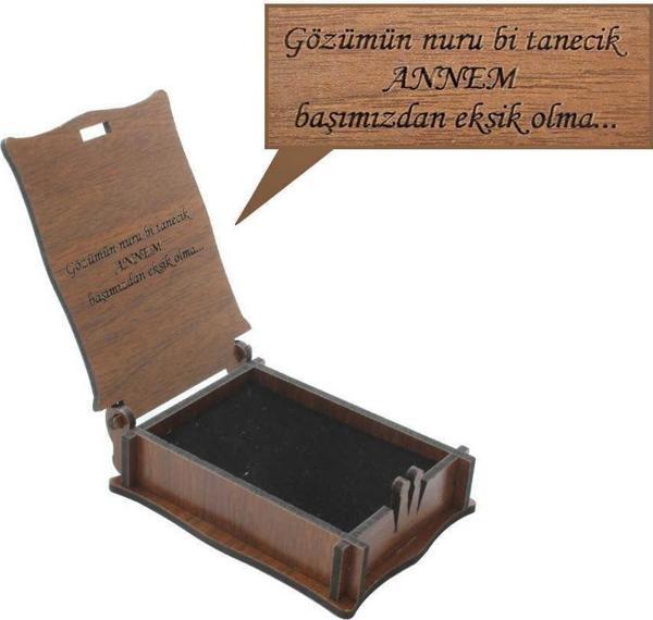 Özel Mesaj Yazılı Kahverengi Ahşap Hediye Kolye-Küpe Kutusu (M-3) - Image 1