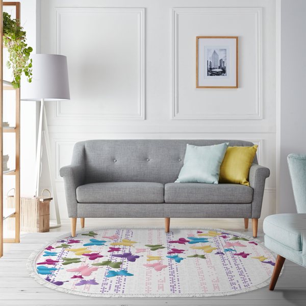 Alanur Trend Kaymaz Dod Tabanlı Saçaklı Dijital Halı Oval Multi - Image 1