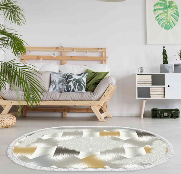 Dekoreko Kaymaz Taban Djt Salon Halısı Yıldız Deri Saçaklı Oval Modern S1030 - Image 1