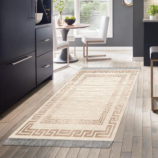 Dekoreko Kaymaz Taban Djt Mutfak Halısı Yıldız Deri Saçaklı Modern F5036 - Image 1