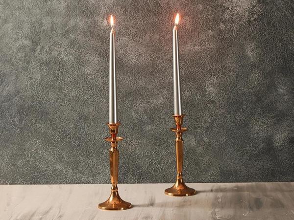 Porland Shine Gümüş Şamdan Mum 2'Ii set 25cm - Image 1