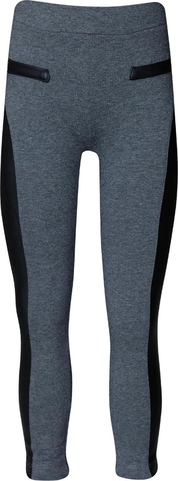 Koyu Gri Yanı Deri Panelli Kız Çocuk Tayt - Image 1