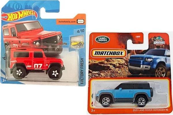 2 Araç Land Rover Defender Set - Matchbox 2020 & Hot Wheels 90 (1/64) - Image 1