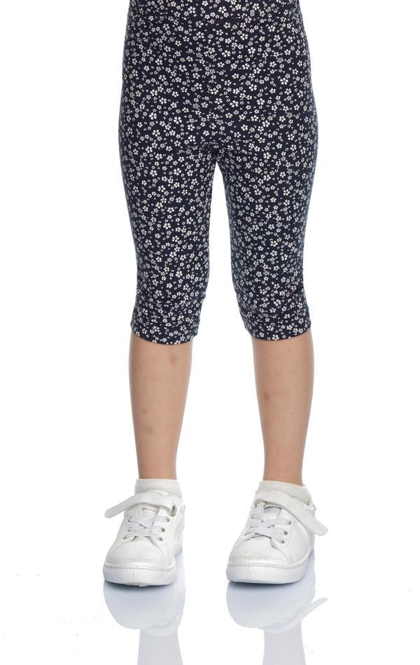 Siyah Flora Fauna Kız Çocuk Desenli Diz Altı Tayt Kapri - Image 1