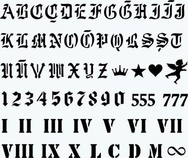 ABC&123 Gotik Font Dövme Şablon Seti - Image 1