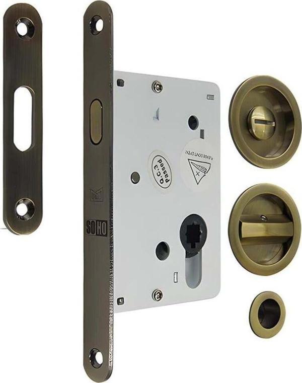SOHO Sl-01 Serisi Kayar Kapı Kilidi Seti Antik Bronz Banyo Tipi (Wc) - Image 1