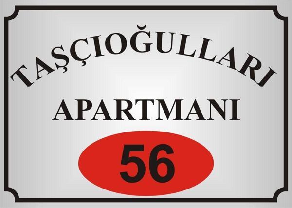 Yüksel Apartman İsim Tabelası Aliminyum Aynalı Gümüş Metal Levha - Image 1