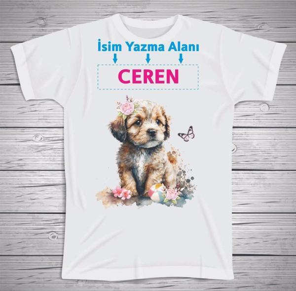 yüksel34 Çocuklara Özel Isim Baskılı Köpekli Tshirt , Micro Polyester Terletmez Kumaş - Image 1