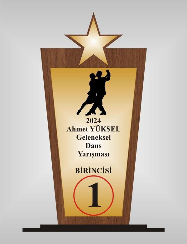 yüksel34 Dans Yarışması Plaketi Ahşap , Mdf Gold Levhaya Baskılı  ,Kişiye Özel İsim Baskısı Yapılabilir - Image 1