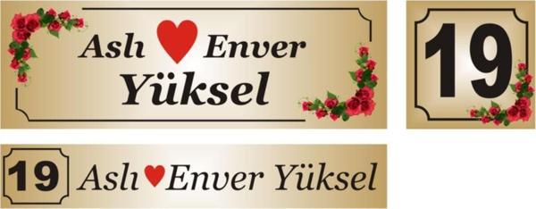 yüksel34 Gold Renk Kapı Isimliği, Kapı Numarası Posta Kutusu Isimliği 3Lü Set Aliminyum Levha - Image 1