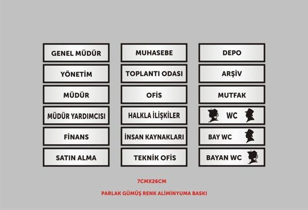 Yüksel Muhasebe Müdür Finans Depo Ofis Kapı Isimlikleri 18'Li Aliminyum Parlak Gümüş Metal Levha 26Cmx7Cm - Image 1