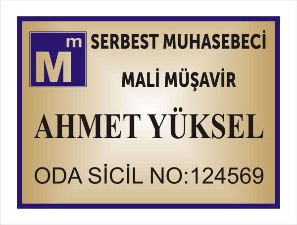 Yüksel Serbest Muhasebeci Mali Müşavir Kapı İsimliği Aliminyum Parlak Metal Levha 19*26Cm - Image 1